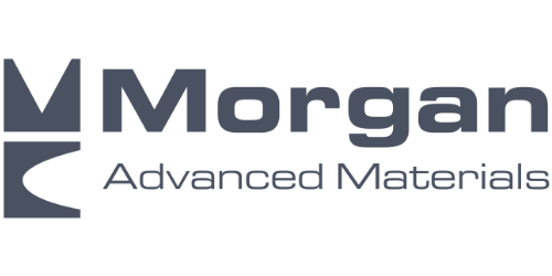 Morgan Advanced Materials logo in grey with corporate branding text on black background