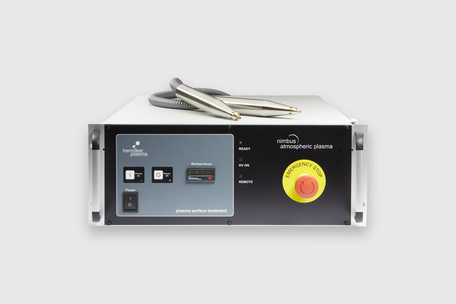 Henniker Plasma Nimbus atmospheric plasma system with dual handheld plasma jets for advanced surface activation and cleaning